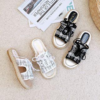 Plaid Lace-up Flat Slide Sandals