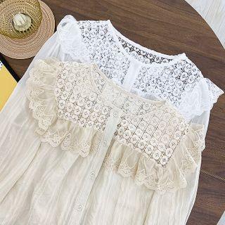 Long-sleeve Lace Panel Ruffle Trim Blouse