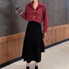 Pocket Detail Shirt / Midi A-line Skirt / Set