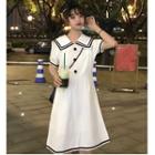 Short-sleeve Sailor Collar Midi A-line Dress