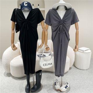 V-neck Drawstring Slim-fit Dress