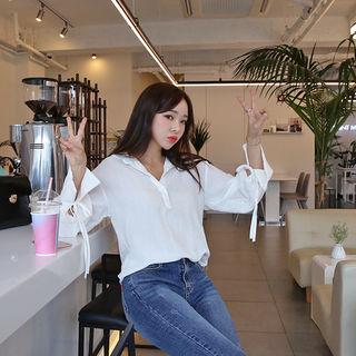 Half-placket Tie-sleeve Blouse