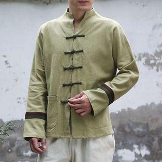 Stand Collar Frog Button Shirt