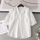 Short-sleeve Striped Shirt Black Stripe - White - One Size