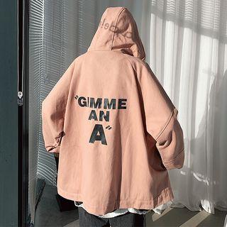 Letter Printed Cargo Zipped Jacket