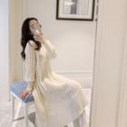 Long-sleeve Knit Midi Dress Almond White - One Size