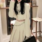 Long-sleeve Cropped Jacket / Pleated A-line Mini Skirt