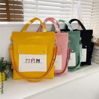 Cartoon Cat Print Crossbody Tote Bag