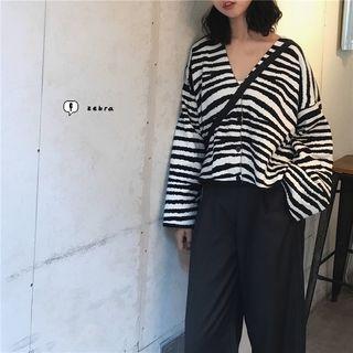 Zebra Print Open Front Cardigan Zebra - One Size