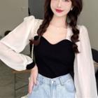 Two-tone Square-neck Blouse