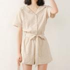 Plaid Short-sleeve Playsuit With Sash