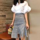 Patterned Ruffle-hem Fitted Skirt