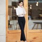 3/4-sleeve Frill Trim Chiffon Shirt / Cropped Dress Pants / Set