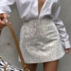 High-waist Glitter Mini A-line Skirt