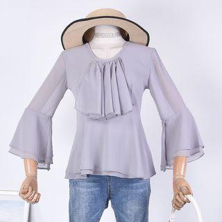 Ruffled Blouse Gray - One Size