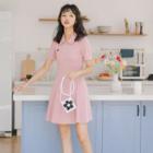 Short-sleeve A-line Polo Dress Pink - One Size