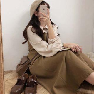 Set: Long-sleeve Plain Shirt + Sleeveless Dress