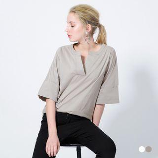 Cotton V-neck Wide Sleeve Top
