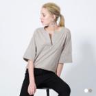 Cotton V-neck Wide Sleeve Top