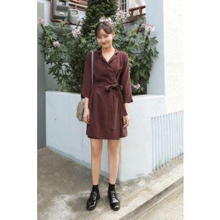 Notched-collar Mini Wrap Dress