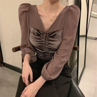 Ruched V-neck Cropped Blouse