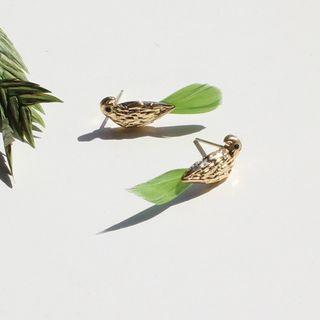 Bird Ear Stud 1 Pair - Gold & Green - One Size