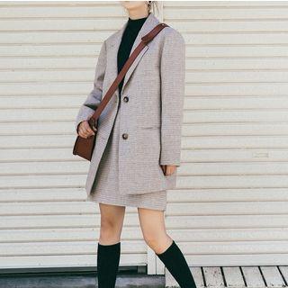Plaid Single-breasted Blazer / Mini A-line Skirt