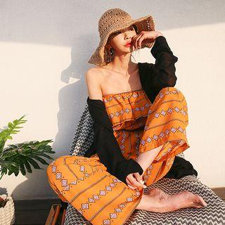 Ruffled Off-shoulder Pattern Jumpsuit