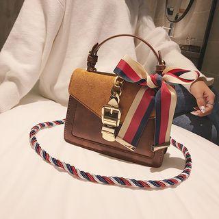 Striped Ribbon Faux Leather Shoulder Bag