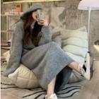 Plain Loose-fit Hooded Knit Dress Gray - One Size