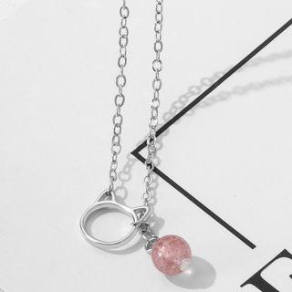 925 Sterling Silver Bead Drop Cutout Cat Head Necklace Silver - One Size