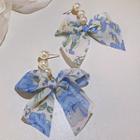 Faux Pearl Print Bow Dangle Earring 1 Pair - Silver Needle - Blue - One Size