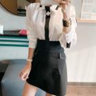 Set: Tie-neck Cropped Blouse + A-line Mini Skirt