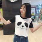 Short-sleeve Panda Print Cropped T-shirt