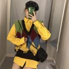 Long-sleeve Long Shirt / Color Block Vest
