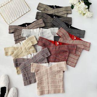 Off-shoulder Short-sleeve Cropped Bandage Top
