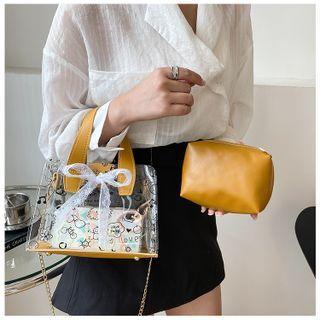 Lace Ribbon Print Pvc Crossbody Bag