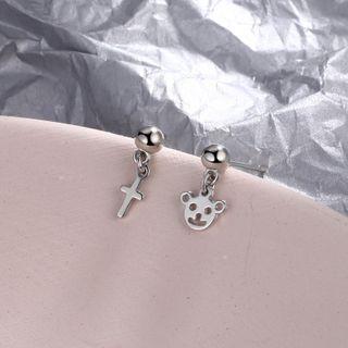 Bear & Cross Asymmetrical Sterling Silver Dangle Earring 1 Pair - Stud Earrings - Non-matching - Bear & Cross - Silver - One Size