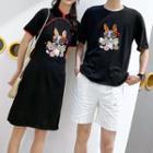 Couple Matching Short-sleeve Printed T-shirt / Mini A-line Dress / Shorts