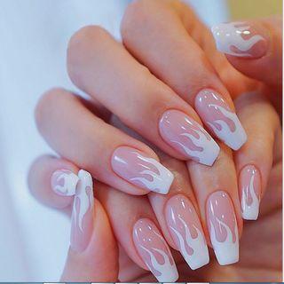 Flame Print Faux Nail Tips Jp845 - Pink - One Size
