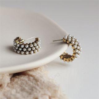 Retro Faux Pearl Earring Dark Gold - One Size
