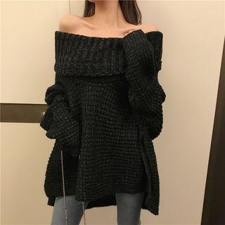 Off-shoulder Chunky-knit Sweater