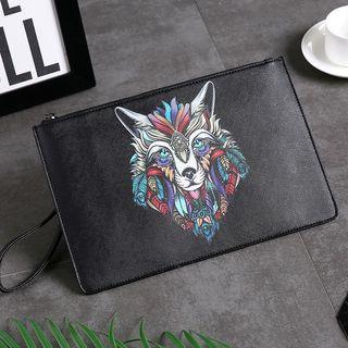Faux Leather Wolf Clutch