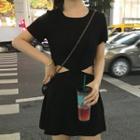 Short-sleeve Cut Out Mini T-shirt Dress Black - One Size