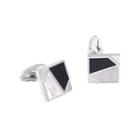 Fashion Elegant Black And White Stitching Shell Geometric Square Cufflinks Silver - One Size