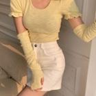 Set: Puff-sleeve Knit Top + Oversleeves