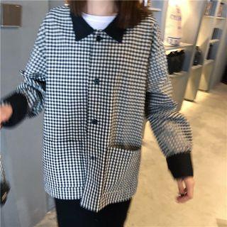 Plaid Single-breasted Jacket / Midi Knit Skirt