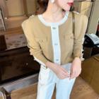 Padded-shoulder Contrast Trim Knit Top
