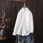 Lace-trim Long-sleeve Shirt White - One Size