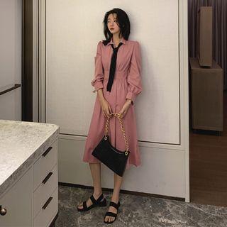 Long-sleeve Midi Shirtdress Dark Pink - One Size